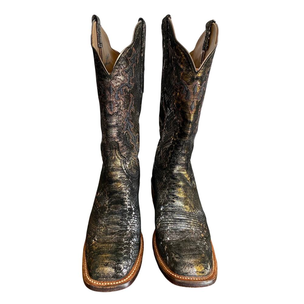 Lucchese Black Suede Metallic Python Square Toe Western Boots Womens 7.5 B - Picture 7 of 15